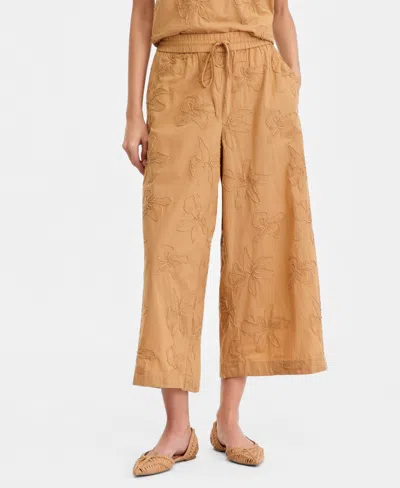 Inc International Concepts Women's Embroidered Cotton Cropped Pants, Macy's Exclusive In Brown