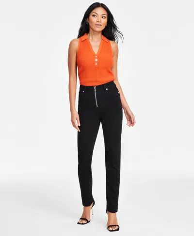 Inc International Concepts Women's Exposed-zip Straight-leg Jeans, Exclusively At Macy's In Black