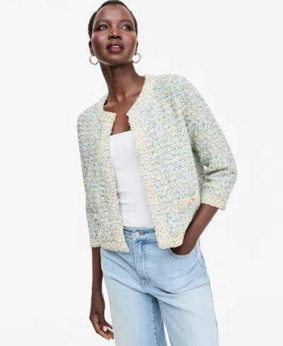 Inc International Concepts Women's Eyelash Crewneck Short-sleeve Cardigan, Macy's Exclusive In White