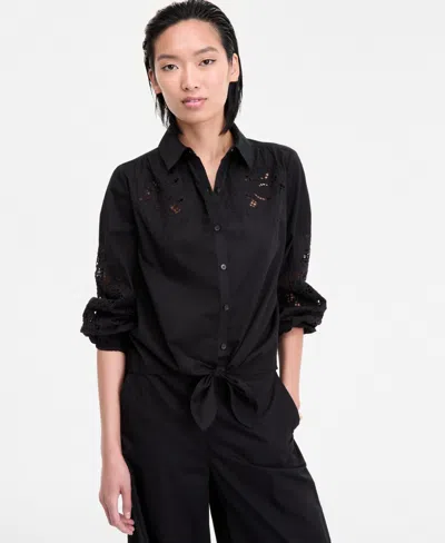 Inc International Concepts Women's Eyelet Cotton Tie-front Blouse, Exclusively At Macy's