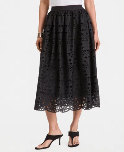 Inc International Concepts Women's Eyelet Midi Skirt, Macy's Exclusive In Black