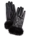 Inc International Concepts Women's Faux-fur-trim Faux-leather Gloves, Created For Macy's In Black