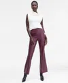 Inc International Concepts Women's Faux-leather High-rise Flared Pants, Macy's Exclusive In Purple
