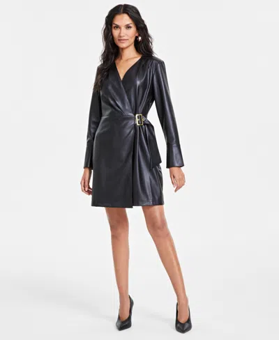 Inc International Concepts Women's Faux-leather Surplice Dress, Created For Macy's In Rhodolite