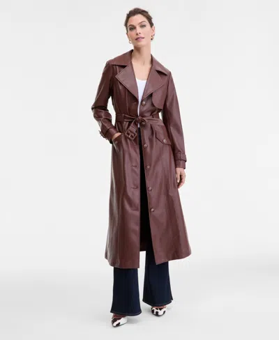 Inc International Concepts Women's Faux-leather Trench Coat, Macy's Exclusive In Brown