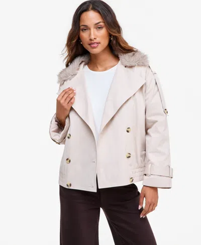 Inc International Concepts Women's Faux-fur Bomber Jacket With Removable Collar, Macy's Exclusive In Neutral