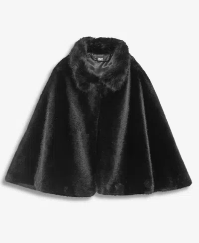 Inc International Concepts Women's Faux-fur Curve Topper With Faux-fur Collar, Macy's Exclusive In Black