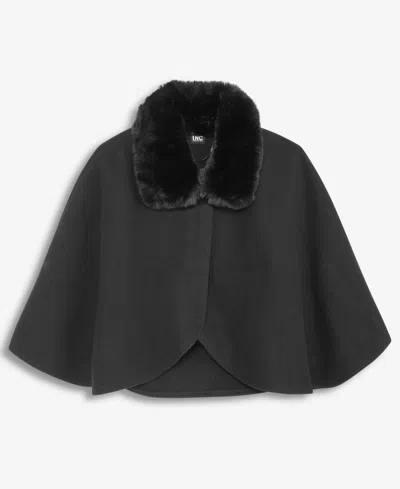 Inc International Concepts Women's Faux-fur-collar Cropped Cape, Macy's Exclusive In Black