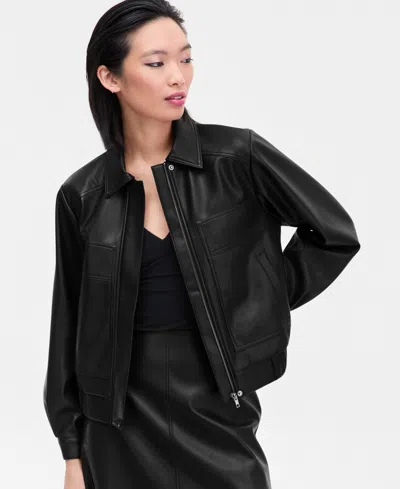 Inc International Concepts Women's Faux-leather Bomber Jacket, Macy's Exclusive In Black