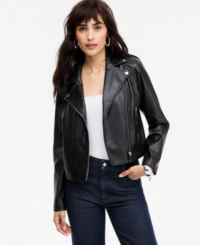 Inc International Concepts Women's Faux-leather Moto Jacket, Macy's Exclusive In Black