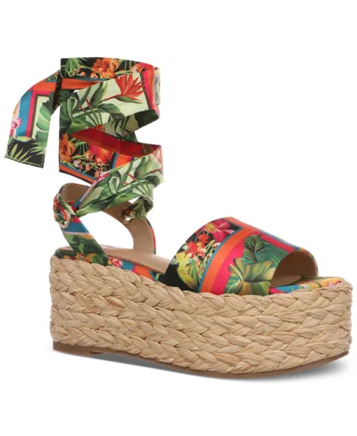 Inc International Concepts Women's Fletcherr Lace-up Wedge Sandals, Created For Macy's In Multi Tropical