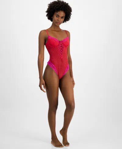 Inc International Concepts Women's Flocked Thong Bodysuit, Exclusively At Macy's In Red