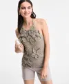 Inc International Concepts Women's Floral-applique Metallic-knit Halter Top, Exclusively At Macy's