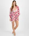Inc International Concepts Women's Floral Chiffon Wrap Robe, Created For Macy's In Falling Roses