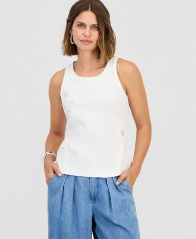 Inc International Concepts Women's Floral Crochet Trim Tank Top, Macy's Exclusive In White