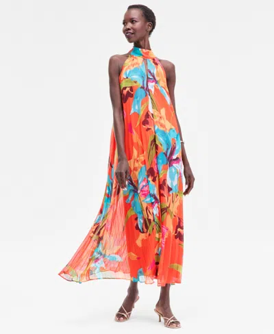 Inc International Concepts Women's Floral-print Pleated Halter Maxi Dress, Macy's Exclusive In Multi