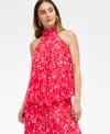Inc International Concepts Womens Printed Pleated Chiffon Halter Top High Rise Printed Chiffon Wide Leg Pants Exclusively At Ma In Red