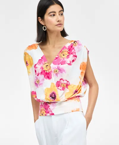 Inc International Concepts Women's Floral-print Ruched Top, Exclusively At Macy's In Multi