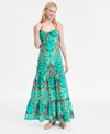 Inc International Concepts Women's Floral-print Smocked-back Tiered Cotton Maxi Dress, Exclusively At Macy's