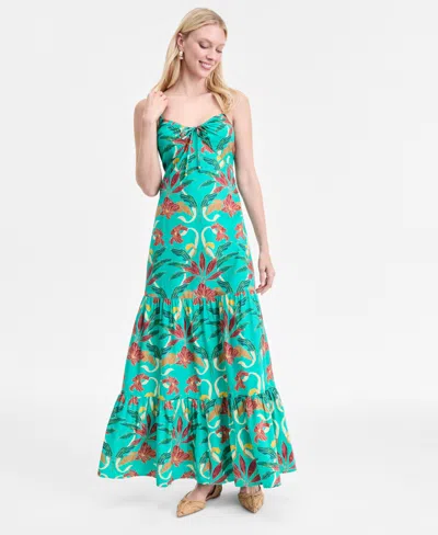 Inc International Concepts Women's Floral-print Smocked-back Tiered Cotton Maxi Dress, Exclusively At Macy's