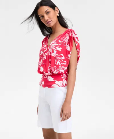 INC INTERNATIONAL CONCEPTS WOMEN'S FLORAL-PRINT SURPLICE-NECK BLOUSE, EXCLUSIVELY AT MACY'S
