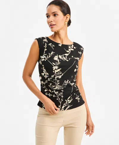 Inc International Concepts Women's Floral-print Boat-neck Blouse, Macy's Exclusive In Multi