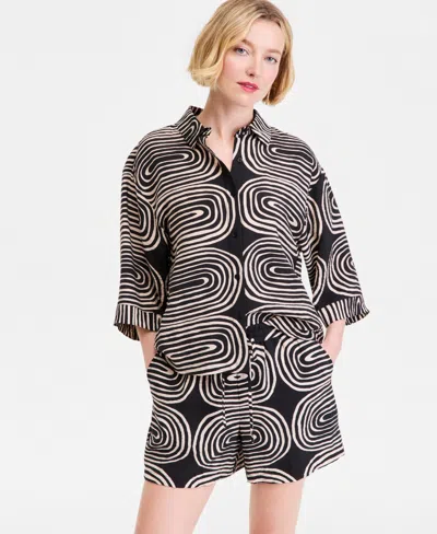 Inc International Concepts Women's Flowy Half-sleeve Blouse, Macy's Exclusive In Black