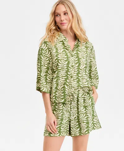 Inc International Concepts Women's Flowy Half-sleeve Blouse, Macy's Exclusive In Green