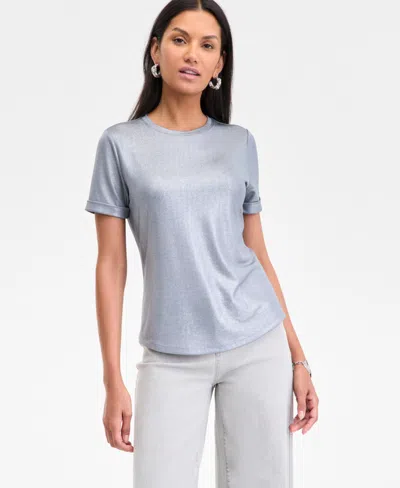 Inc International Concepts Women's Foil T-shirt, Exclusively At Macy's In Silver