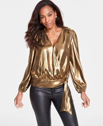 Inc International Concepts Women's Foil Tie-waist Blouse, Created For Macy's In Gold