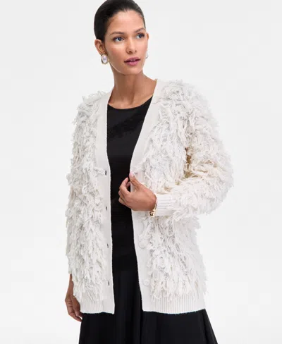 Inc International Concepts Women's Fuzzy Oversized V-neck Cardigan Sweater, Macy's Exclusive In Neutral