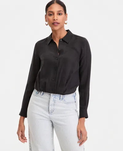 Inc International Concepts Women's Gathered-hem Shirt, Macy's Exclusive In Deep Black