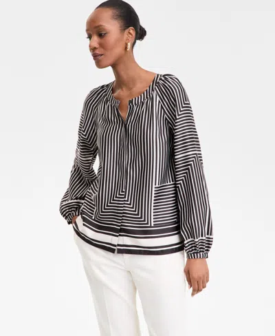 Inc International Concepts Women's Geo-print Split-neck Blouse, Exclusively At Macy's In Tyra Strip