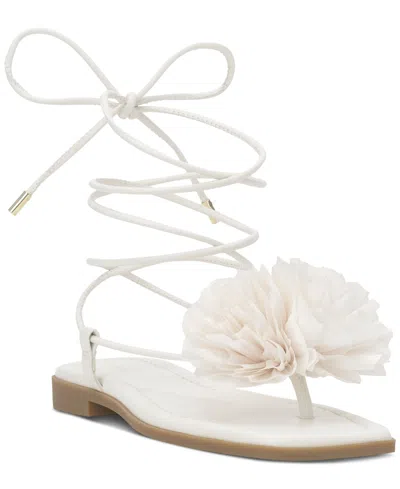 Inc International Concepts Women's Gilma Flower Flat Sandals, Created For Macy's In White Smooth