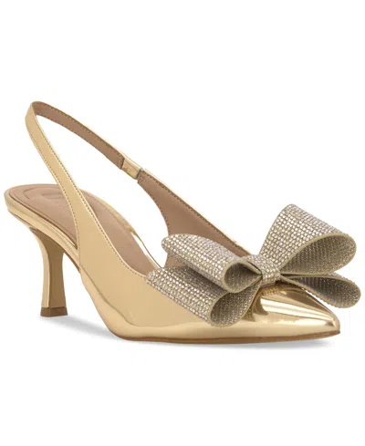 Inc International Concepts Women's Giverny Halter Back Pumps, Created For Macy's In Gold Bow