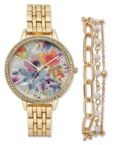 Inc International Concepts Women's Gold-tone Bracelet Watch 38mm Set, Created For Macy's