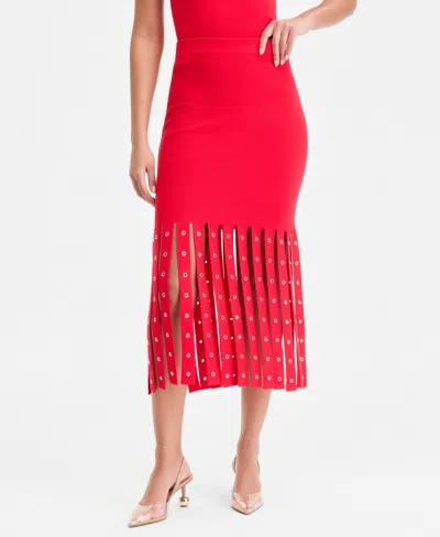Inc International Concepts Womens Grommet Trim Sweater Tank Midi Skirt In Red
