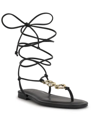 Inc International Concepts Women's Hakima Lace-up Flat Sandals, Macy's Exclusive In Black