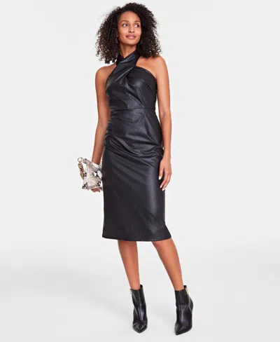 Inc International Concepts Women's Halter-neck Faux-leather Midi Dress,  Created For Macy's In Deep Black | ModeSens