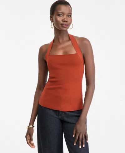 Inc International Concepts Women's Halter Sweater Tank, Macy's Exclusive In Copper Rust