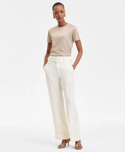 Inc International Concepts Women's High-rise Belted Cuffed Pants, Exclusively At Macy's In Vintage Cr