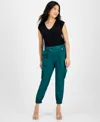 Inc International Concepts Women's High-rise Belted Satin Cargo Pants, Regular & Petite, Created For Macy's In Green Tourmalin