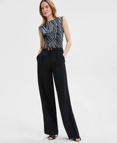 Inc International Concepts Women's High-rise Belted Wide-leg Pants, Exclusively At Macy's In Deep Black