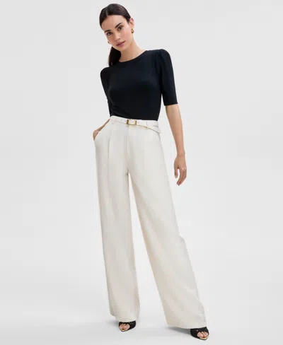 Inc International Concepts Women's High-rise Belted Wide-leg Pants, Exclusively At Macy's In Vintage Cream