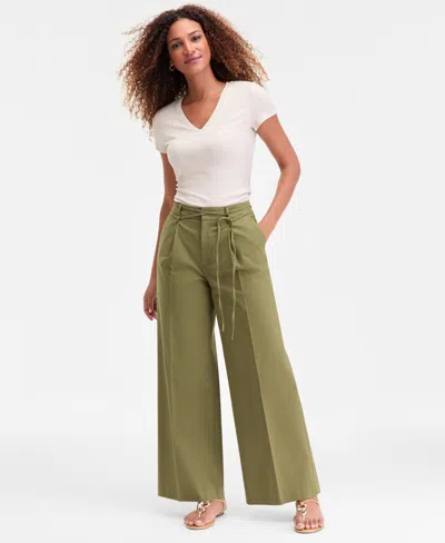 Inc International Concepts Women's High-rise Belted Wide-leg Pants, Macy's Exclusive In Green