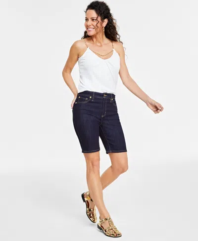 Inc International Concepts Women's High-rise Denim Bermuda Shorts, Created For Macy's In Dark Indigo