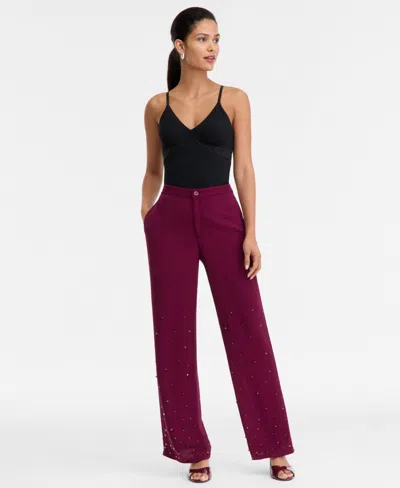 Inc International Concepts Women's High-rise Embellished Pants, Macy's Exclusive In Burgundy