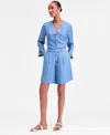 Inc International Concepts Women's High-rise Pleated Bermuda Shorts, Macy's Exclusive In Blue