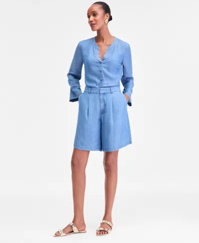 Inc International Concepts Women's High-rise Pleated Bermuda Shorts, Macy's Exclusive In Blue