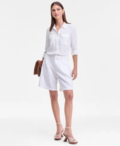 Inc International Concepts Women's High-rise Pleated Bermuda Shorts, Macy's Exclusive In White